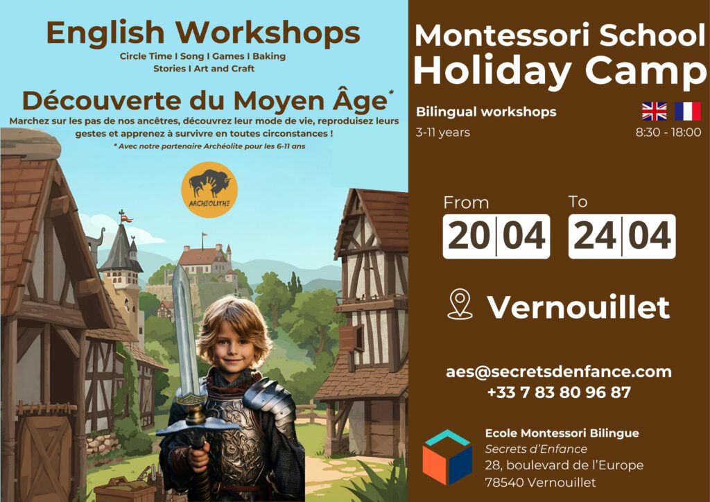 Stage vacances enfants Montessori à Vernouillet – ateliers en anglais et découverte du Moyen Âge