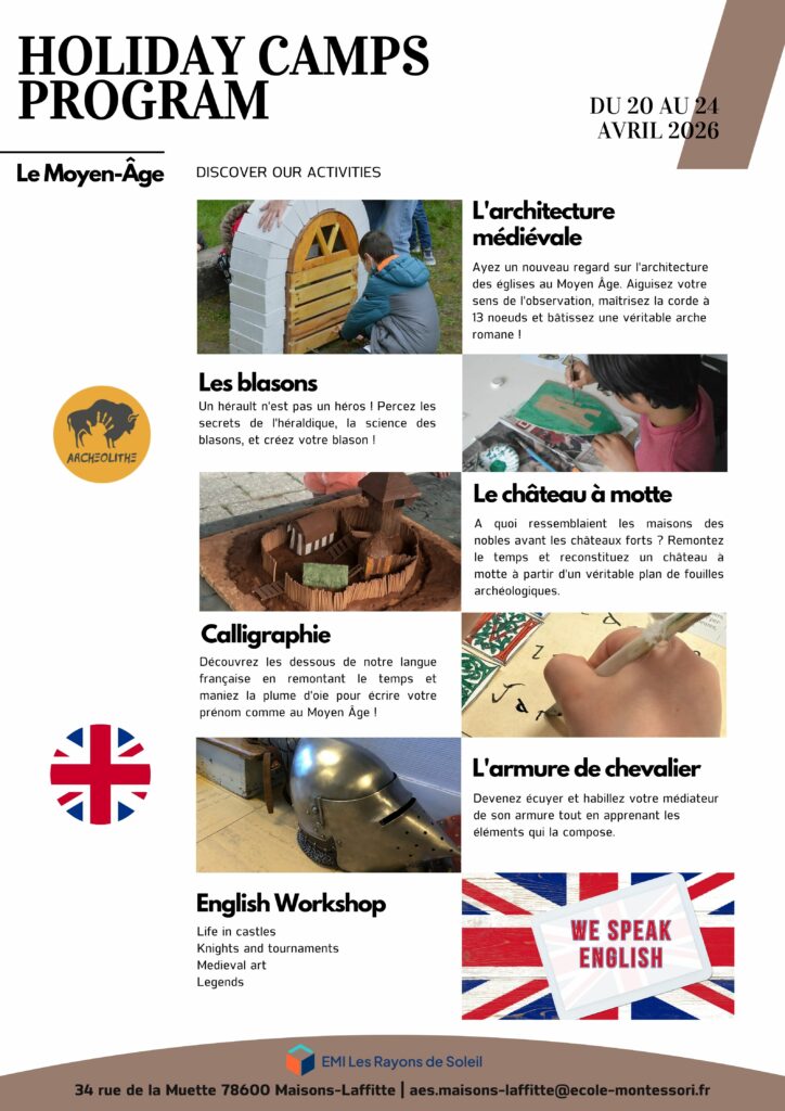 Medieval children's workshop program: castle building, coats of arms, calligraphy and English workshop